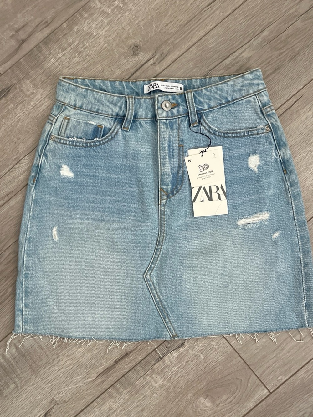 Zara Blue Denim Mini Skirt with Frayed Hem